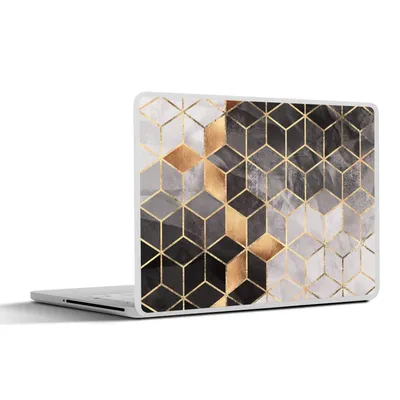 Produktbild von MuchoWow® Laptop Aufkleber Sticker Cover Abstrakt - Würfel - Gold - Muster - Schwarz - Weiß 32.5x23.5 cm - Sticker für Laptop - Selbstklebend