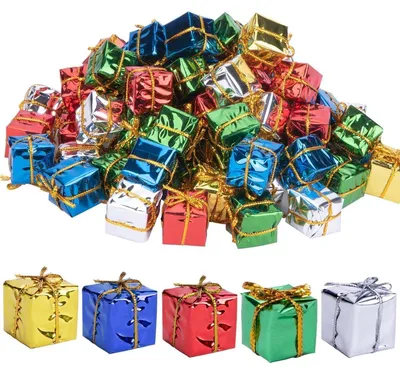 Image de Petits coffrets cadeaux décoratifs, 60 pièces, miniatures, décorations de Noël, boîtes cadeaux colorées pour les décorations de sapin