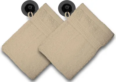 Produktbild von 2er Set Waschhandschuhe Waschlappen beige 16x21cm Frottee Baumwolle Frottierware