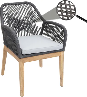 Immagine prodotto di Sedia da giardino HWC-H56b, poltrona da esterno, resistente alle intemperie in corda di vimini Corda in legno di acacia ~ grigio scuro Cuscino grigio chiaro