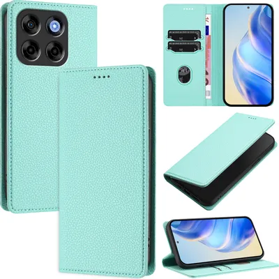 Obrázek produktu pro Kožené pouzdro pro ZTE Blade V70 Vita, Litschi kůže, peněženkové pouzdro s přihrádkami na karty a stojánkem Tyrkysový
