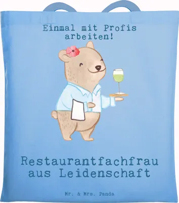 Produktbild von Mr. & Mrs. Panda Tote Bag Restaurantfachfrau Leidenschaft - Sky Blue - Geschenk, Schultasche, Tasche, canvas, Jutebeutel, Laptoptasche