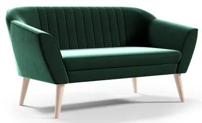 Obrázek produktu pro GUTTO Sofa 2 místná -- KEYA -- Zelená lavice ze sametu, vyrobená z veluru, dřevěné nohy  Skandinávský styl - krásné prošívání