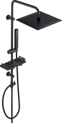 Immagine prodotto di JOHO Colonna DocciaAcciaio Inox Senza Miscelatore Fori Muro Regolabili Nero-Set Asta Doccia a Pioggia Porta Ogetti Mensola Quadrato soffione 30x30cm