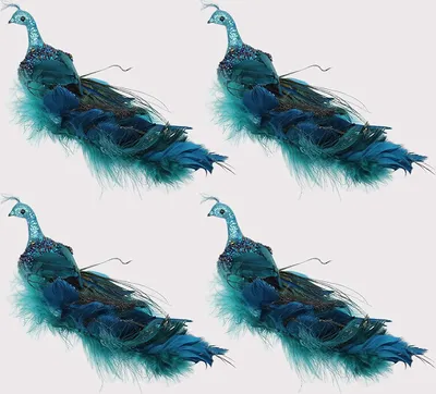 Produktbild von 12" Pfau Weihnachtsschmuck Vogel mit Federschwanz Clip-On für Weihnachtsbaum Dekorationen Garten Hof 4 Stück