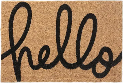 Produktbild von Relaxdays Fußmatte Kokos, Hello Schriftzug, Fußabtreter 40x60 cm, wetterfest, Türvorleger innen & außen, natur/schwarz
