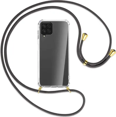 Produktbild von Handykette Backcover-Schutzhülle mit Band (Metall goldfarben) für Samsung Galaxy A22 4G (A225) - dunkelgrau