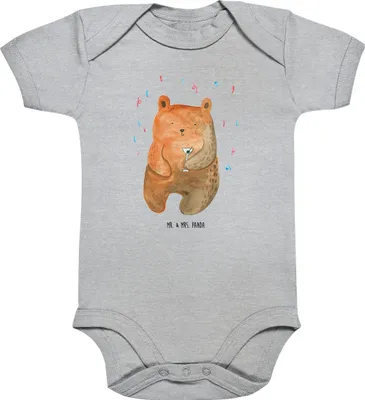 Produktbild von Mr. & Mrs. Panda overall baby Bär Party 12. - 18. Monat - Heather Grey - Geschenk, Feiern, Strampler, babykleidung body, Einteiler, Lustig, Teddy, Geburtstag, Babybody