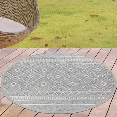 Image de Sisal tapis indoor & outdoor terrasse balcon salon cuisine zigzag design en gris taille - 160 cm rond