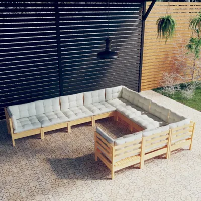 Produktbild von Möbel 10-tlg. Garten-Lounge-Set mit Creme Kissen Kiefernholz - Terrassenmöbel 3096995