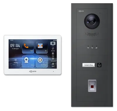 Produktbild von Goliath IP-Video-Türsprechanlage GL-IPH130M für 1 Familie – Fingerprint, Anzeigemodul : 1 Monitor : 7 Zoll Weiß : Anthrazit : Unterputzdose Monitor Anzahl: 1 Monitor Monitor Farbe: 7 Zoll Weiß Montage: Unterputzdose Türklingel Farbe: Anthrazit