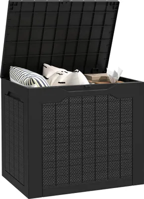 Obrázek produktu pro Zahradní úložný box – venkovní box – objem 93 l – vodotěsný – integrované rukojeti – černý