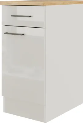 Produktbild von Flex Well Unterschrank mit Schublade und Drehtür Lund BxTxH 40 x 60 x 85 cm lichtgrau glänzend zerlegt Anschlag reversib