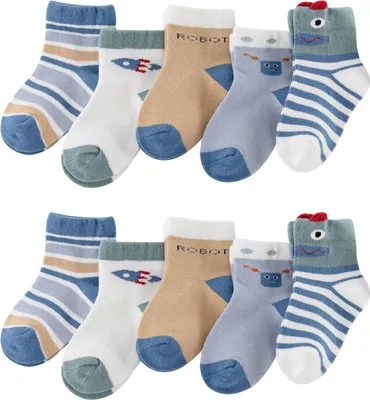 Produktbild von Vivi Idee 10 Paar Kinder Baumwolle Socken Strümpfe 3-5 Jahre, Sneaker Sport für Jungen Größe M Roboter