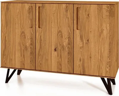 Produktbild von Kommode Rolo aus Wildeiche massiv 136x45x100 mit 3 Türen und Metallbeinen