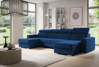 Produktbild von Ecksofa U-förmiges NELA Sofa mit Schlaffunktion und zwei Staufächern, Wohnzimmersofa, Couch, mit verstellbare Kopfstützen - Kronos 09
