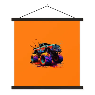 Produktbild von MuchoWow® Textilposter Monstertruck - Neon - Farbe - Orange 120x120 cm mit schwarzem Rahmen - Aufhängungsset