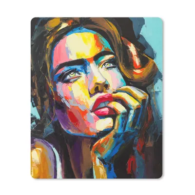 Produktbild von MuchoWow® Mauspad Mousepad Gemälde - Frau - Farben - Ölfarbe 19x23 cm - Mousepads - Maus Mat - Pad - Mausunterlage - Mauspads - Spielen