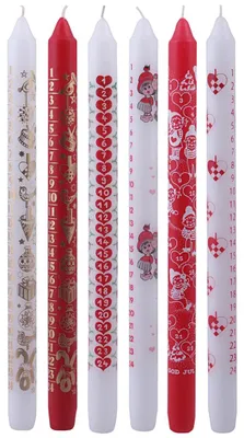 Produktbild von Kalenderkerzen, H 30 cm, D 22 mm, Rot, Weiß, 24 Stk/ 1 Pck [HOB-73633]