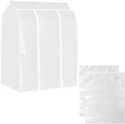 Image de Housse de protection transparente pour vêtements, avec fermeture éclair et 2 poches de rangement, en PEVA, anti-poussière, dimensions : 100 x 120 x 50 cm