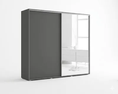 Zdjęcie produktu dla Szafa A20 grafitowa z drzwiami przesuwnymi, lustrem i półkami - 175 x 62 x 245 cm