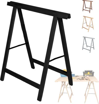 Produktbild von MODO24 Holzbock, Klappbock, Arbeitsbock, Sägebock, Tapezierbock, Klappbar, Massivholz Kiefer, Belastbar, Stabil, Werkstatt, 73x73x44 cm, Schwarz, SDKM