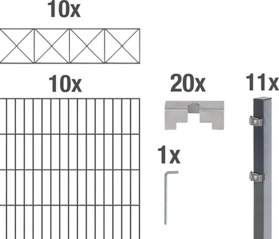 Produktbild von Alberts Doppelstabmattenzaun Nexus, Höhe 140 cm, Länge 20 m, 2 m Matte, anthrazit, zum Einbetonieren