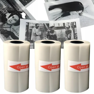 Produktbild von Thermopapier für Thermodrucker, selbstklebend, Marke Drukuś, 3 Rollen
