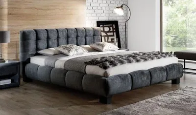Produktbild von Casa Padrino Luxus Doppelbett Grau / Schwarz - Verschiedene Größen - Modernes Massivholz Bett mit Kopfteil - Luxus Schlafzimmer Möbel - Luxus Kollektion