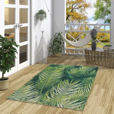 Produktbild von In- und Outdoor Teppich Malibu Grün Blätter, Größe:120x170 cm