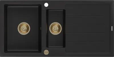 Produktbild von Mexen Andres 1,5-Becken-Granitspüle mit Abtropffläche 1000 x 500 mm Schwarz, Siphon Gold - 6515101510-77-G