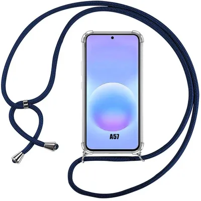 Image de Coque pour Samsung Galaxy A57 5G, Protection Silicone Antichoc avec Bandoulière Bleu Marine