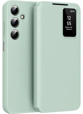 Image de Étui en cuir rabattable pour Samsung Galaxy A16 5G/4G, avec fenêtre Smart View et compartiment pour cartes, couleur verte