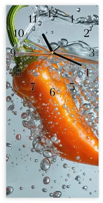 Produktbild von Wanduhr aus Glas mit Motiv Paprika im Wasser- 30 x 60 cm - inkl. Aufhängesystem