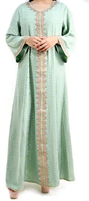 Produktbild von Elzusha – Elegantes Abaya-Kleid für Damen mit langen Ärmeln und Reißverschluss, Grün