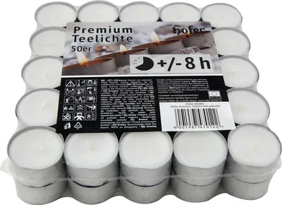 Obrázok produktu pre Hofer Čajové sviečky biele - 450 kusov (9x50) - dlhá doba horenia 8 hodín - neparfumované čajové sviečky