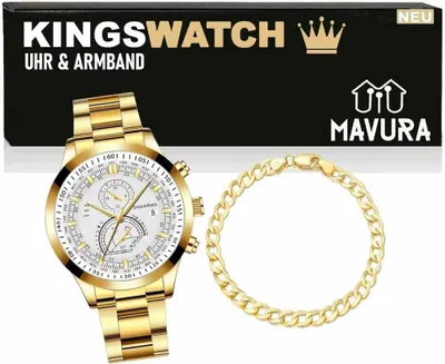 Image de KINGSWATCH Montre & Bracelet Set Acier inoxydable Montre en or Bracelet en or Chronographe Quartz Hommes Homme Elégant Or