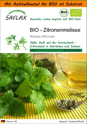 Produktbild von SAFLAX - Garden in the Bag - BIO - Zitronenmelisse - 1000 Samen - Mit Anzuchtsubstrat im praktischen, selbst aufstellenden Beutel - Melissa officinalis