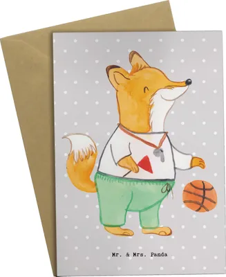 Produktbild von Mr. & Mrs. Panda babykarte Basketballtrainer Herz - Grau Pastell - Geschenk, weihnachtskarten, einladungskarten, Sport, Basketball, Klappkarte, osterkarten, Grußkarte