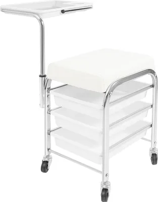 Image de Chariot de manucure et pédicure - Chariot de salon à roulettes - Réglable en hauteur de 53 à 77 cm - 31 × 38 × 44 cm - Capacité de charge : 100 kg - Blanc