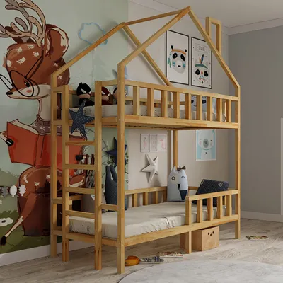 Zdjęcie produktu dla Łóżko piętrowe domek NIKOLA - wejście bok z drabinką - 180x90cm