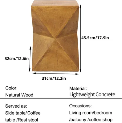Produktbild von Moderner Beton Beistelltisch - Rechteckiger Couchtisch - 31x31x45 cm - Leichtbeton für Innen und Außen - Minimalistisches Design - Farbe Naturholz