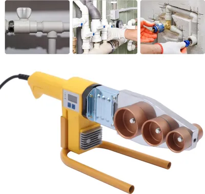 Produktbild von Kunststoff-Rohrschweißgerät - PPR/PP/PE Muffenschweißer - 850 W - 220 V EU-Stecker - Temperatur 0–380 °C - Dornköpfe 20/25/32/40/50/63 mm - Orange