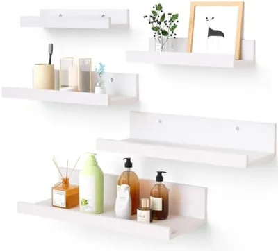 Productafbeelding van PromoHome® Moderne Wandplanken-set – 5 zwevende planken voor elke ruimte, wit, 41x16x7 cm