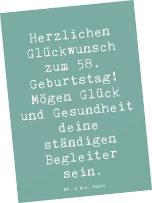 Produktbild von Mr. & Mrs. Panda Postkarte Spruch 58. Geburtstag - Meeresbrise - Geschenk, Glückwunsch, Fotokarte, Ansichtskarten, Happy Birthday, Grußkarte, Geburtstagsfreude, Alter