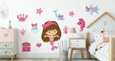 Image de Muralo autocollant mural M�rveilleuse sirène avec animaux 50 x 100 cm sticker mural décoration murale ensemble d'autocollants chambre d'enfant XXL