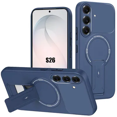 Image de Coque pour Samsung Galaxy S26, Protection Silicone avec Cercle Magnétique et Support - Bleu Marine