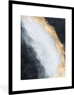 Produktbild von MuchoWow® Gerahmtes Poster Abstrakt - Farbe - Gold - Schwarz - Marmor 60x80 cm - Poster mit Schwarzem Bilderrahmen Wandposter Rahmen Foto Bilder - Wohnzimmer - Dekorationen - Prämie