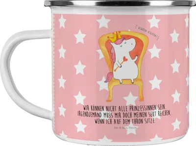 Produktbild von Mr. & Mrs. Panda Teetasse Einhorn König - Rot Pastell - Geschenk, Pott, Krone, Emaille Tasse, Unicorn, Blechtasse, Prinzessin, Outdoor Becher, Bundeskanzler, Kaiser
