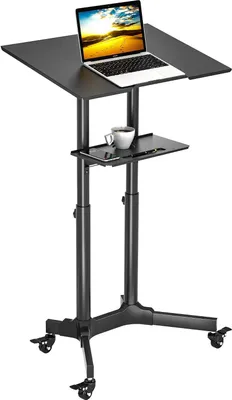 Zdjęcie produktu dla Regulowany biurko - Mobilna stacja robocza - Do pracy siedząc i stojąc - Na kółkach - Wysokość: 103-125 cm - Czarny